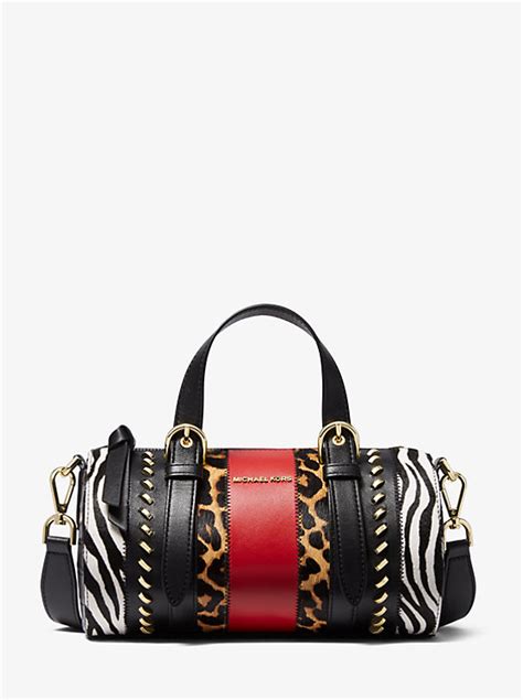 michael kors stanton animal print|Michael Kors Stanton Animal Print Calf Hair and Leather Barrel Bag.